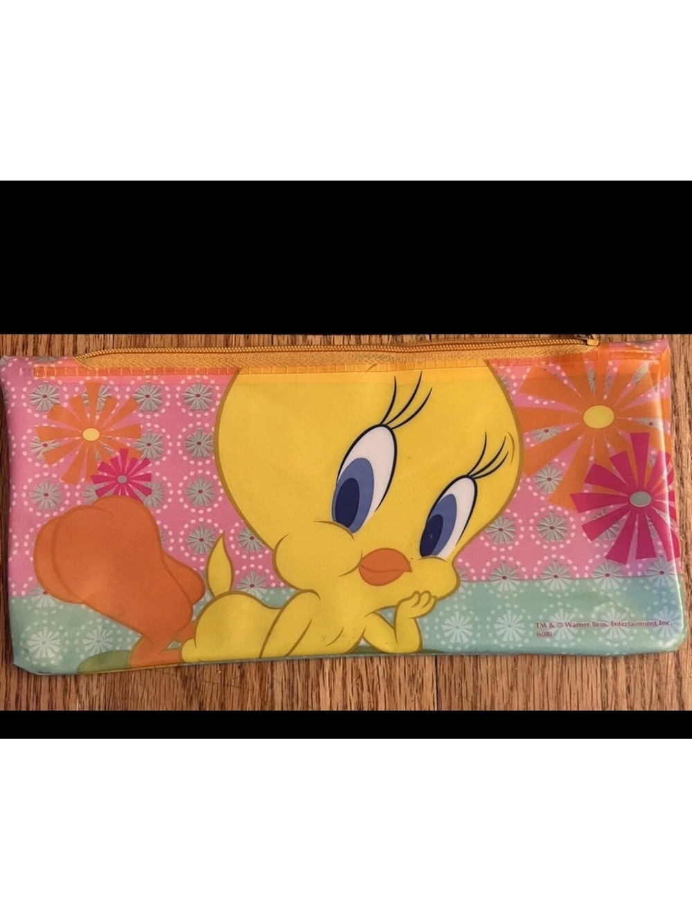 Vintage Y2K Tweety Bird Warner Bros Floral Vinyl Zipper Pouch